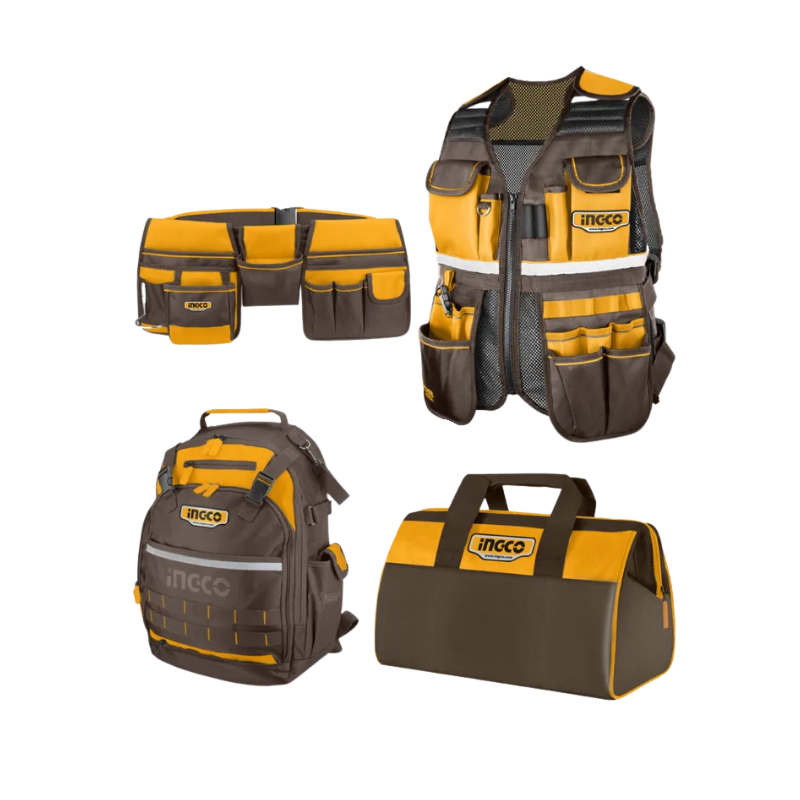 Kit 4 Portaherramientas INGCO: Chaleco + Mochila + Bolso + Cinturón