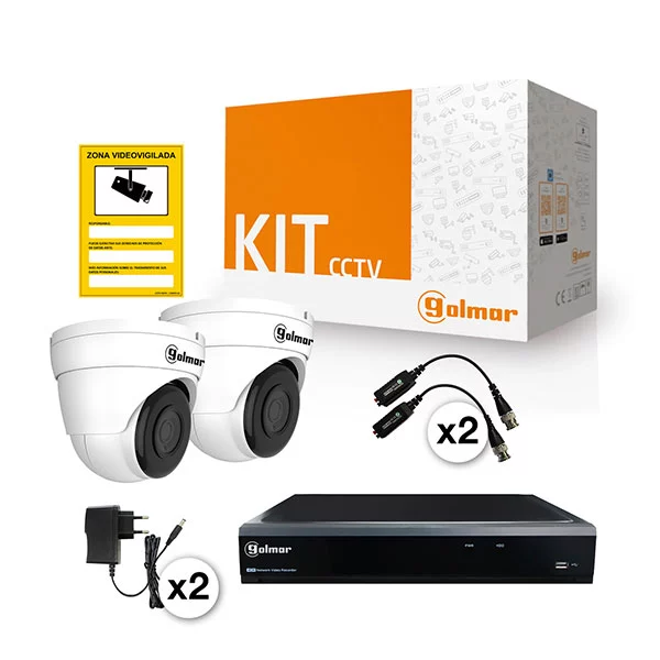 KIT VIDEOVIGILANCIA CABLEADO CON 2 DOMO KIT-2BHVR2P 31600906 GOLMAR