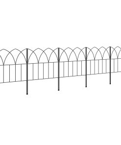 Outsunny Vallas de Jardín 205×45,5 cm Set de 5 Vallas Decorativas para Jardín de Metal Combinación Libre Barrera para Animales para Terraza Patio Césped Negro