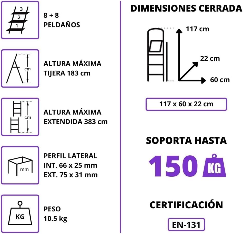 Escalera Telescópica HomeLux – 8+8 - Imagen 5