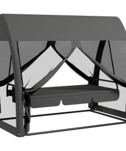 Outsunny Balancín de Jardín de 3 Plazas Convertible en Cama Columpio Jardín Exterior con Mosquitera Estructura de Metal Carga 300 kg 240x140x197 cm Gris