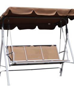 Outsunny Balancín Jardín Exterior Columpio Exterior de 3 Plazas con Toldo Ajustable Respaldo Transpirable y Marco de Metal para Terraza Balcón Carga 240 kg 171x108x154 cm Marrón