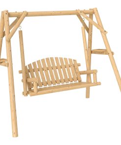 Outsunny Banco Columpio de Jardín de Madera de 2 Plazas Balancín de Jardín Exterior con Bandejas Laterales Reposabrazos y Estructura en A para Patio Porche Carga 240 kg 200x135x175 cm Natural