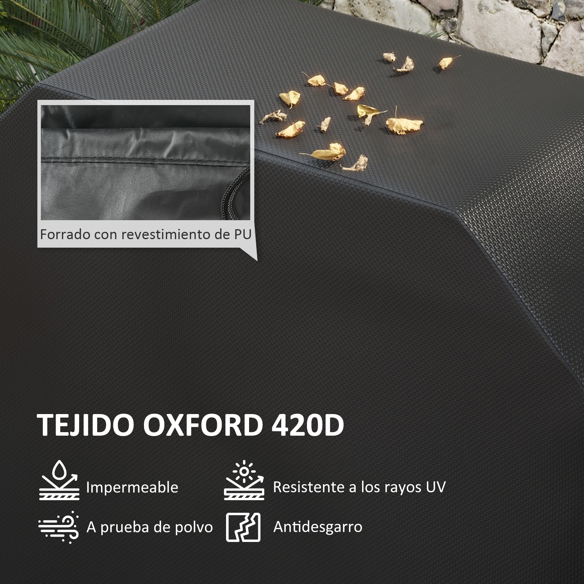 Outsunny Funda para Barbacoa Rectangular Cubierta para Parrilla de Barbacoa de Tela Oxford 420D Anti-UV Impermeable Antipolvo con Cordón 124x61x91 cm Negro - Imagen 4