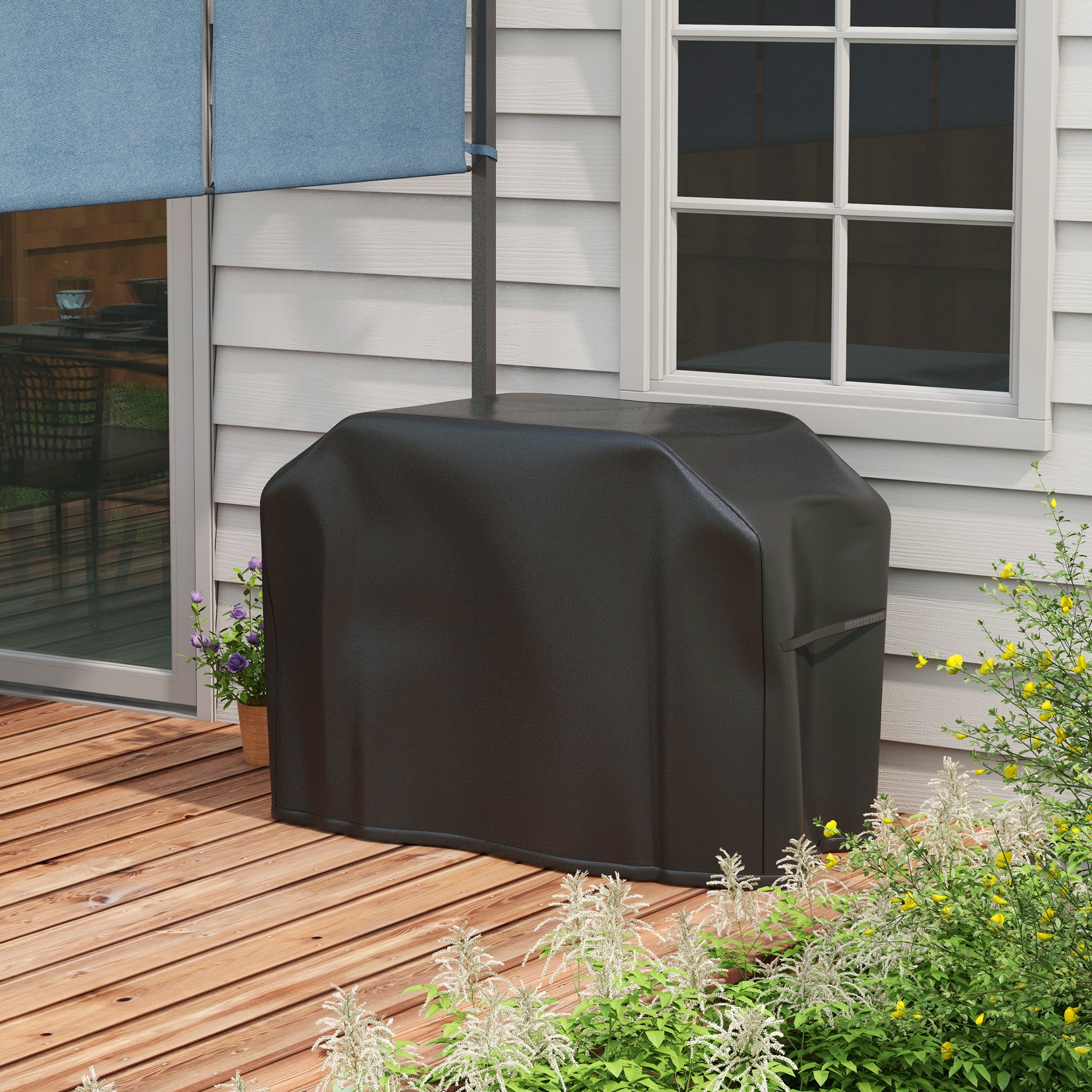 Outsunny Funda para Barbacoa Rectangular Cubierta para Parrilla de Barbacoa de Tela Oxford 420D Anti-UV Impermeable Antipolvo con Cordón 124x61x91 cm Negro - Imagen 2