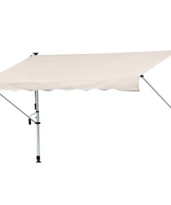 Outsunny Toldo Manual Retráctil 4×1,2 m Toldo Exterior Terraza Enrollable Altura Ajustable con Manivela 170-280 cm Sin Taladro para Balcón Jardín Beige