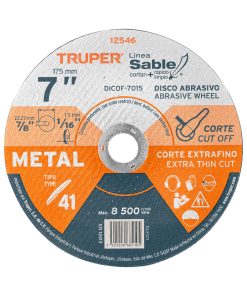 Disco Tipo 41 de 7″ x 1.5 mm corte fino de metal, Sable DICOF-7015 12546