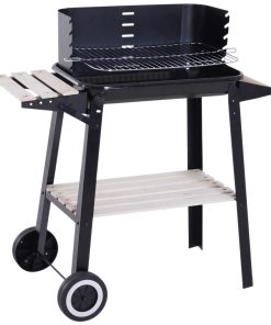 Outsunny Barbacoa de Carbón Vegetal Parrillas Asador BBQ de Picnic Altura de Parrillas Ajustables con Estantes y Ruedas Facil Mover para Jardín Exterior Acampada 83x37x87 cm