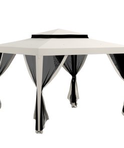 Outsunny Carpa de Jardín 3×3 m Cenador Desmontable de Exterior Gazebo con 4 Mosquiteras Laterales Techo Doble y Marco Metálico Anti-UV Impermeable Pabellón para Terraza Patio Crema