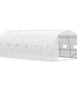 Outsunny Invernadero de Túnel 6x3x2 m Invernadero de Jardín con Puerta Enrollable 12 Ventanas Cubierta de PE 140 g/m² y Metal Galvanizado para Cultivos Plantas Verduras Blanco