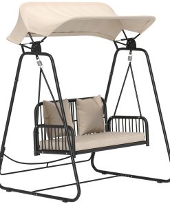 Outsunny Columpio de Jardín de 2 Plazas Balancín de Jardín Exterior con Toldo Retráctil Cojines y Estructura de Acero con Ratán PE Anti-UV para Balcón Terraza Patio Carga 240 kg 149x121x180 cm Caqui