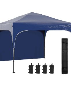 Outsunny Carpa Plegable 3×3 m Cenador de Jardín con Altura Ajustable 1 Pared Lateral Impermeable 4 Bolsas de Arena y Bolsa de Transporte Gazebo para Exterior Patio Fiestas Azul