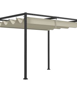 Outsunny Pérgola 3×2 m Cenador de Jardín Pabellón de Diseño Elegante con Techo Retráctil de Poliéster con Recubrimiento Resistente Anti-UV Impermeable para Celebraciones Fiestas Bodas Crema
