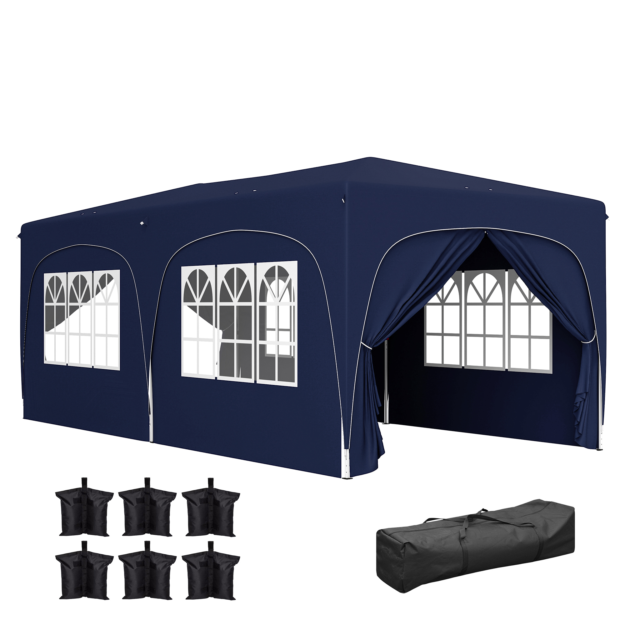 Outsunny Carpa Plegable Gazabo 3×6 m con Paneles Laterales UPF50+ Cenador Pabellón de Jardín con Altura Ajustable y Bolsa de Transporte para Camping Fiestas Patio Terraza Azul Oscuro