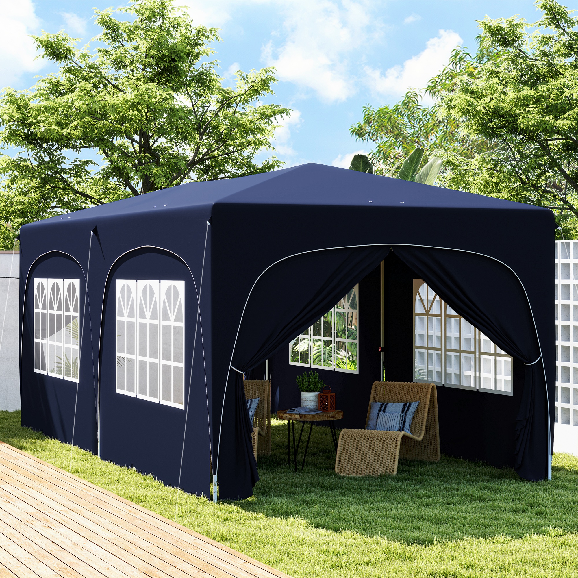 Outsunny Carpa Plegable Gazabo 3×6 m con Paneles Laterales UPF50+ Cenador Pabellón de Jardín con Altura Ajustable y Bolsa de Transporte para Camping Fiestas Patio Terraza Azul Oscuro - Imagen 2
