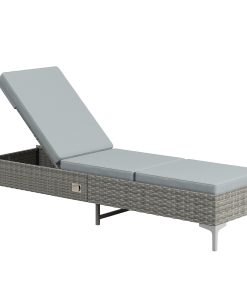Outsunny Tumbona de Ratán Reclinable Tumbona de Jardín con Respaldo Ajustable Cojín Extraíble y Lavable Carga 160 kg para Patio Terraza 202x61x29-98 cm Gris y Marrón
