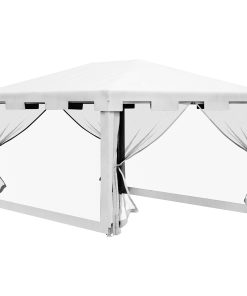 Outsunny Carpa de Jardín 4×3 m Cenador Desmontable Exterior con 4 Mosquiteras Laterales 2 Puertas con Cremallera y 6 Orificios de Drenaje Impermeable Anti-UV para Terraza Patio Playa Blanco y Negro
