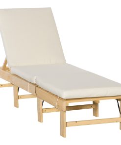 Outsunny Tumbona de Madera Plegable con Respaldo Ajustable en 4 Posiciones Cojín Extraíble Carga 113 kg para Jardín Terraza Camping Exterior 195x59x30 cm Natural