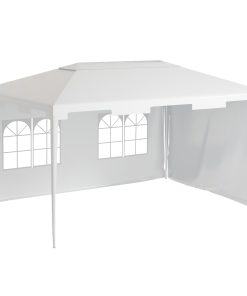 Outsunny Carpa de Jardín 4×3 m Cenador Desmontable Exterior Gazebo con 2 Paneles Laterales 2 Ventanas y Marco de Acero Anti-UV Impermeable para Terraza Patio Blanco