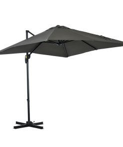 Outsunny Sombrilla de Jardín de Aluminio 245x245x245 cm Parasol Excéntrico con Manivela Giratorio 360° Inclinación de 5 Niveles Tela Desmontable Gris