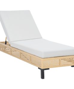 Outsunny Tumbona de Ratán Sintético Chaise Longue con Respaldo Ajustable en 5 Posiciones Cojín Acolchado y 2 Ruedas para Jardín Terraza Acero 200x65x31 cm Natural y Beige
