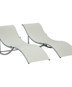 Outsunny 2 Tumbonas Plegables en Forma de S Ergonómica con Marco de Aluminio Texteline para Piscina Patio Jardín Terraza 165x61x63 cm Beige