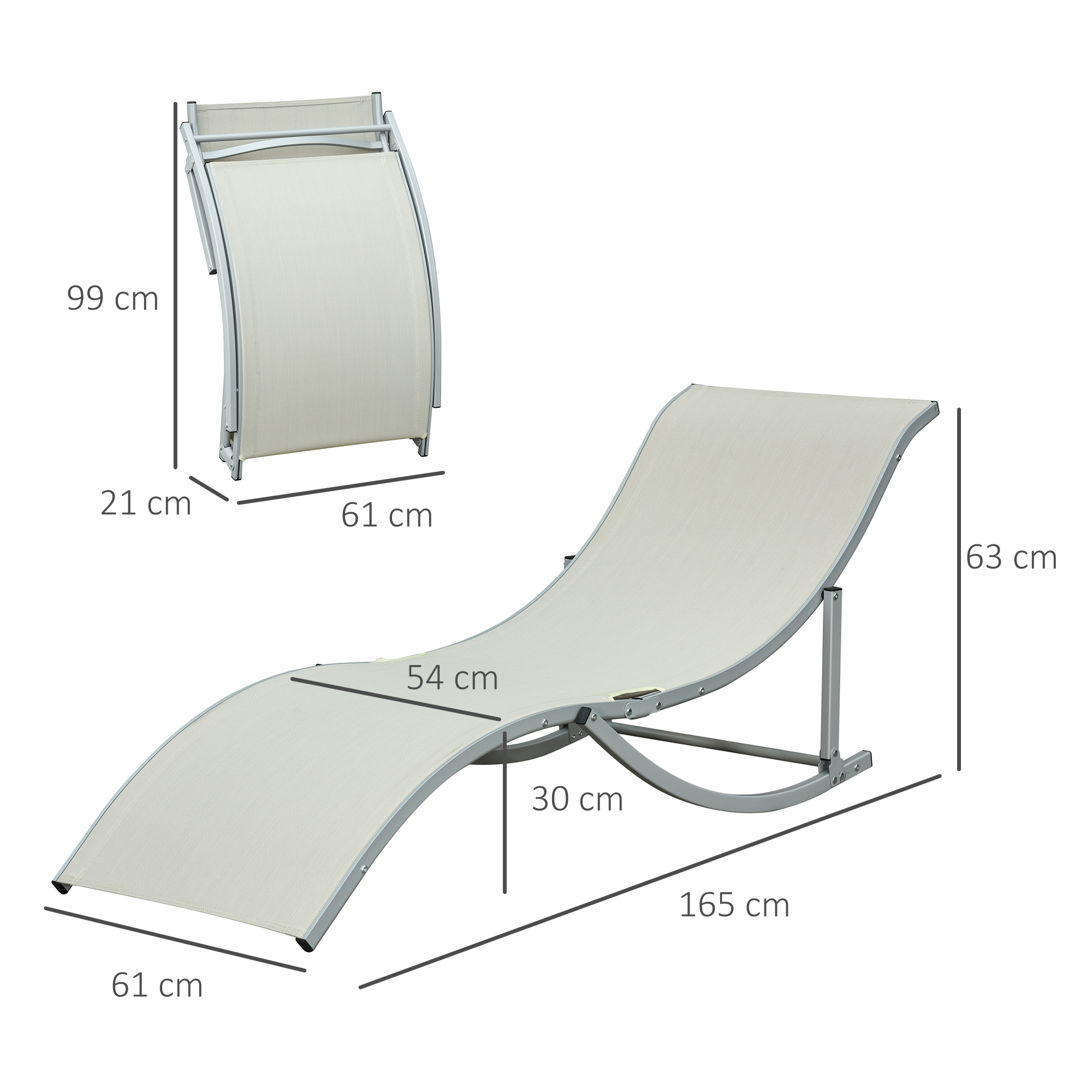 Outsunny 2 Tumbonas Plegables en Forma de S Ergonómica con Marco de Aluminio Texteline para Piscina Patio Jardín Terraza 165x61x63 cm Beige - Imagen 3