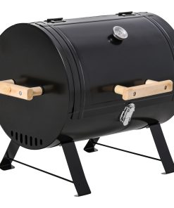 Outsunny Barbacoa de Carbón de Sobremesa Parilla de Barbacoa Compacta con Termómetro y Asas para Jardín BBQ 50x35x39 cm Negro