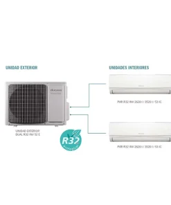 AIRE ACONDICIONADO DUAL INVERTER UNIDAD EXTERIOR + 2 INTERIORES PAR R32 INV 2620 0.727.087 DUCASA