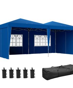 Outsunny Carpa Plegable 6×3 m Cenador de Jardín con Altura Ajustable Paredes Laterales Protección UV30+ Impermeable Sacos de Arena y Bolsa de Transporte Gazebo para Exterior Jardín Fiestas Azul