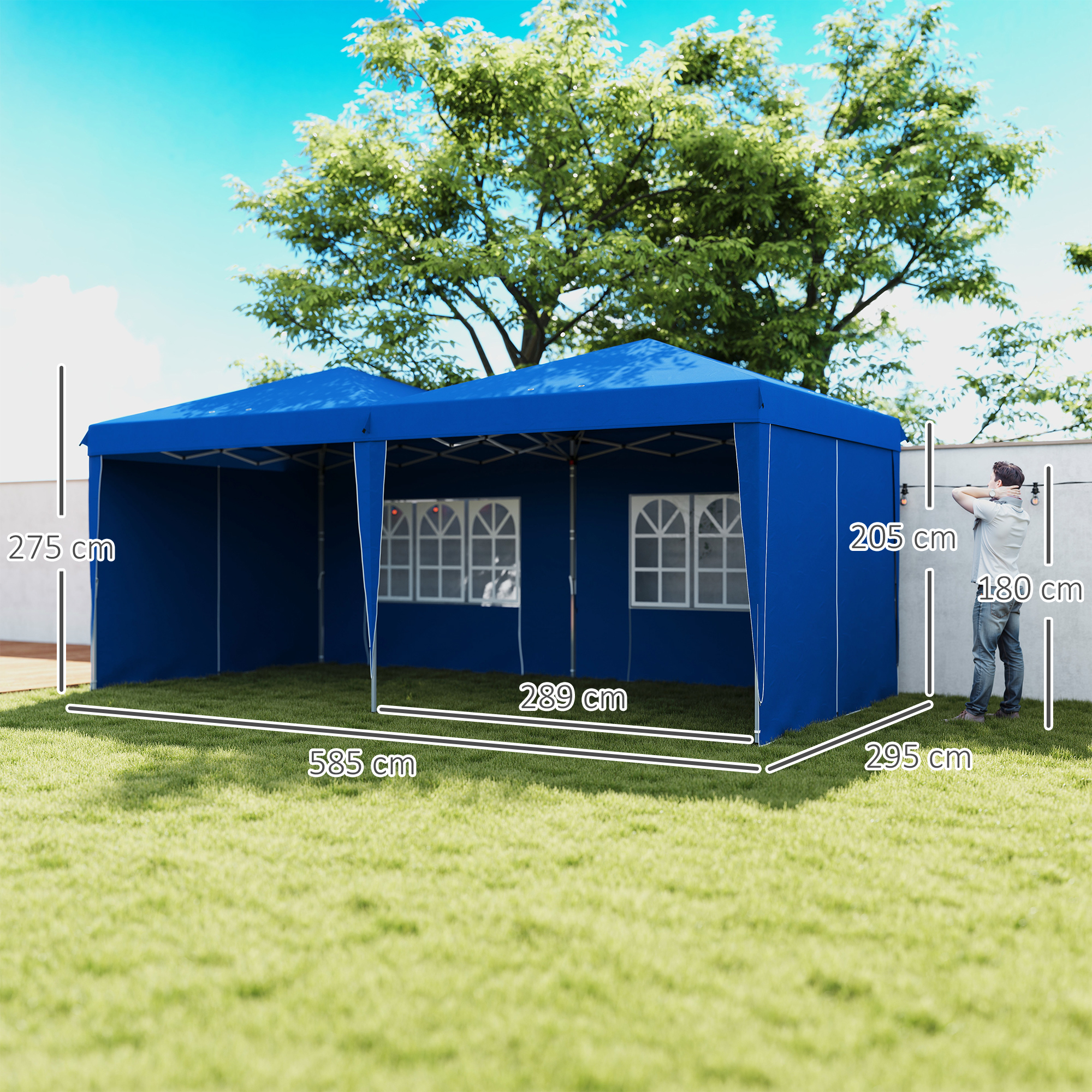 Outsunny Carpa Plegable 6×3 m Cenador de Jardín con Altura Ajustable Paredes Laterales Protección UV30+ Impermeable Sacos de Arena y Bolsa de Transporte Gazebo para Exterior Jardín Fiestas Azul - Imagen 3