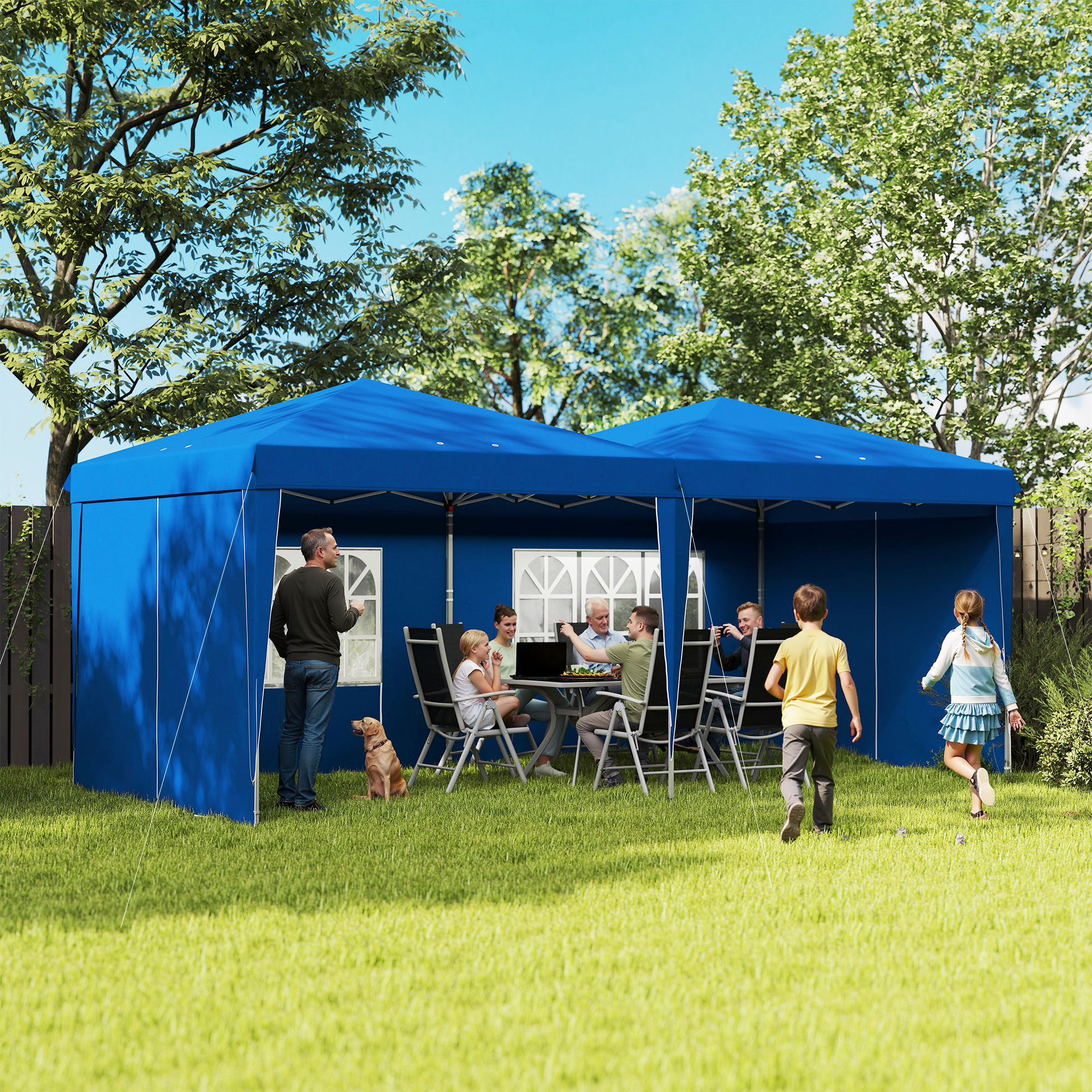 Outsunny Carpa Plegable 6×3 m Cenador de Jardín con Altura Ajustable Paredes Laterales Protección UV30+ Impermeable Sacos de Arena y Bolsa de Transporte Gazebo para Exterior Jardín Fiestas Azul - Imagen 2