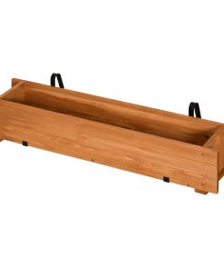 Outsunny Arriate de Madera de Suelo o Pared Jardinera Rectangular Huerto Urbano con 2 Orificios de Drenaje y 2 Ganchos para Cultivos Plantas Flores en Balcón Jardín Terraza 91x18x16,5 cm Natural