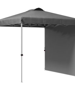 Outsunny Carpa Plegable 2,5×2,5 m Cenador de Jardín con 1 Pared Lateral Altura Ajustable en 3 Niveles Anti-UV Impermeable y Bolsa de Arena Gazebo para Exterior Camping Fiestas Gris Oscuro