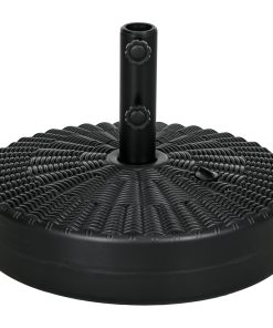 Outsunny Base de Sombrilla Redondo Soporte para Parasol Rellenable de Agua 22 kg y Arena 29 kg para Poste de Parasol de Ø38/48 mm Superficie de Imitación de Ratán Ø51×36 cm Negro