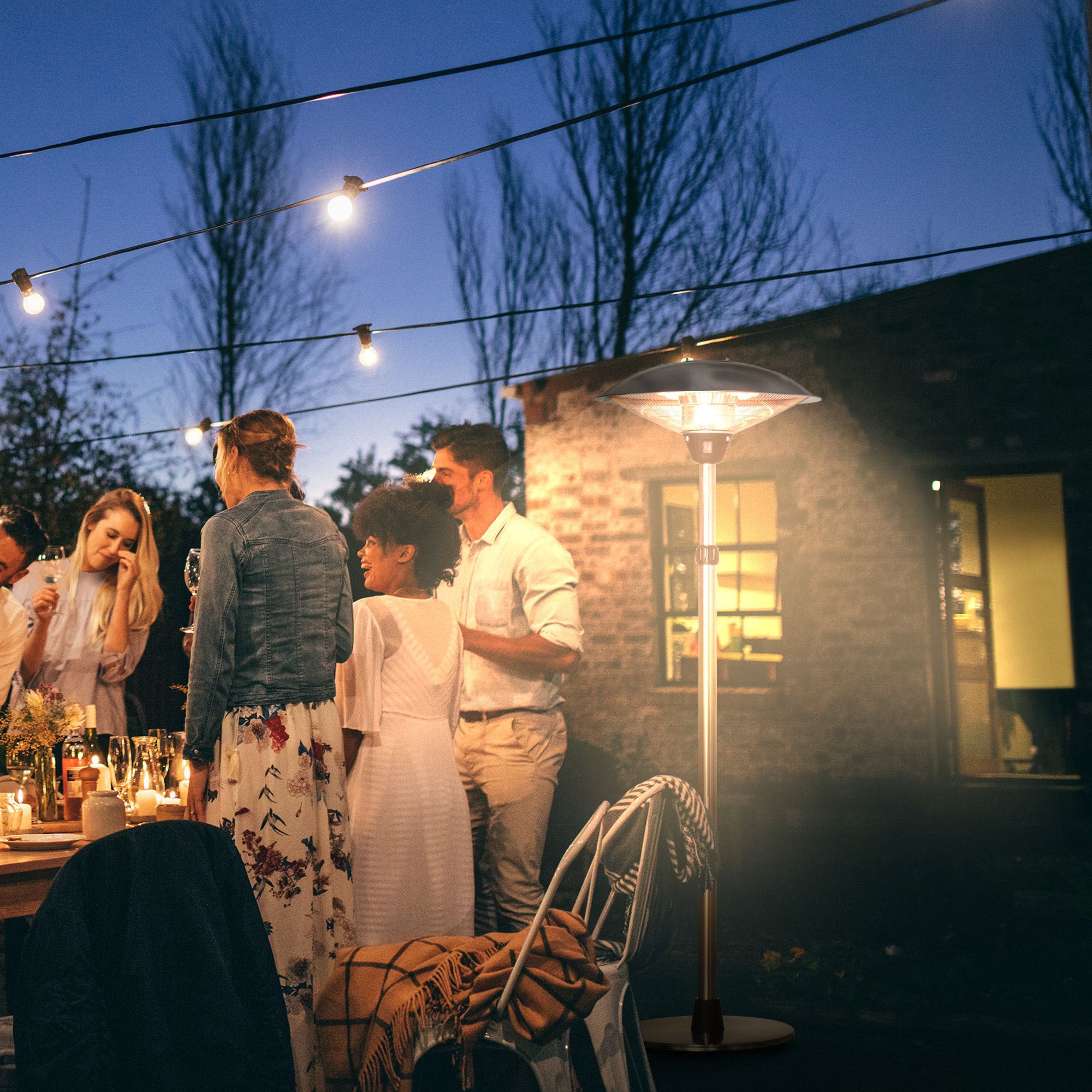 Outsunny Calefactor de Pie de Exterior 1200/1800/3000W Estufa de Infrarrojos con 3 Niveles de Calor Altura Ajustable Protección IP44 para Terraza Patio Aluminio Acero Inoxidable Ø58,5×160-200 cm Plata - Imagen 2