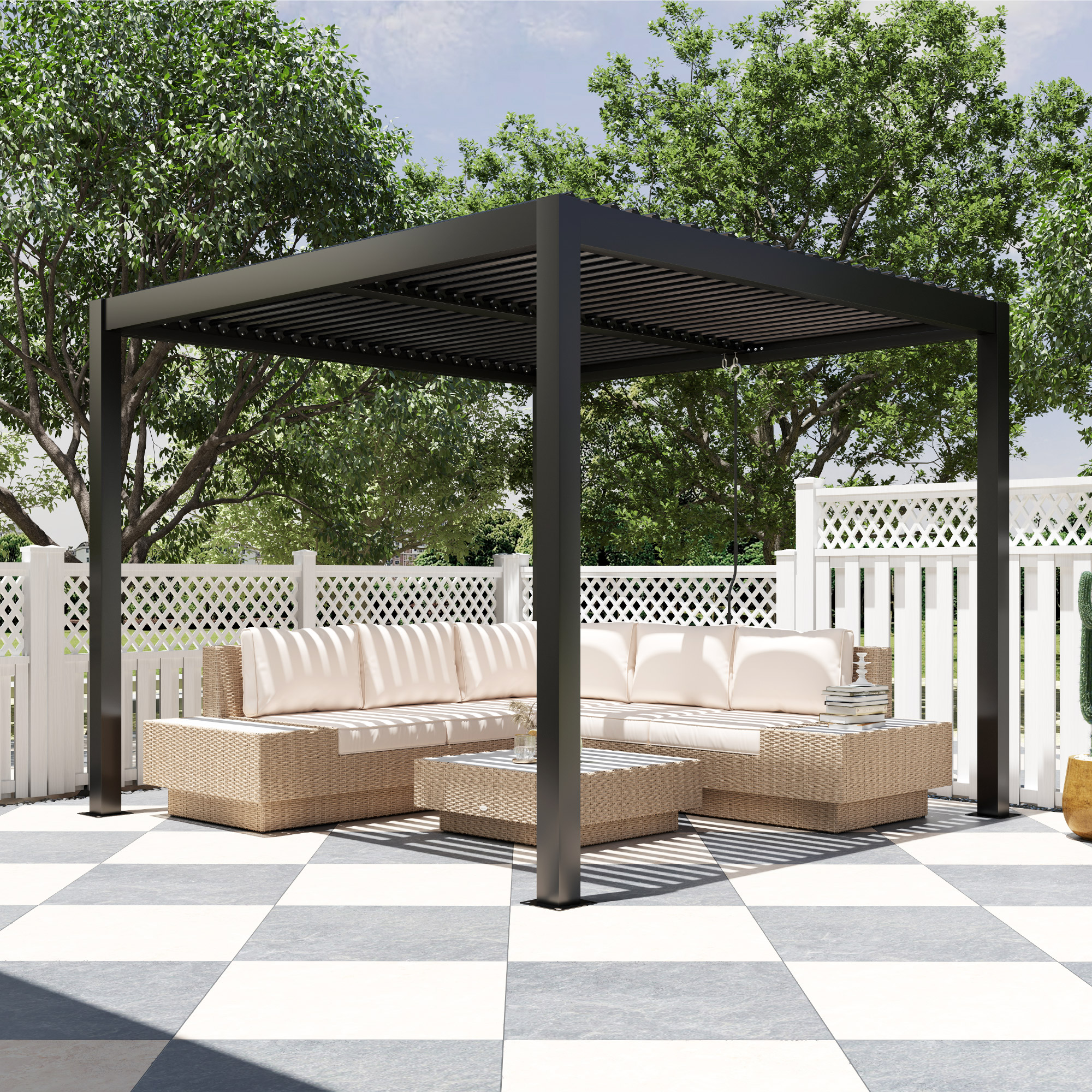 Outsunny Pérgola de Aluminio 3×3 m Cenador de Jardín Gazebo con Techo de Lamas Ajustable y Sistema de Drenaje Impermeable Anti-UV Pabellón para Patio Terraza Balcón Gris Oscuro - Imagen 2