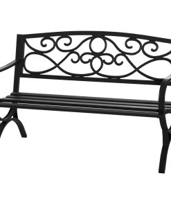 Outsunny Banco de Jardín de 2 Plazas con Respaldo y Reposabrazos Estilo Vintage para Terraza Balcón Patio Exterior Carga 240 kg Hierro Fundido y Acero 128×58,5×85 cm Negro