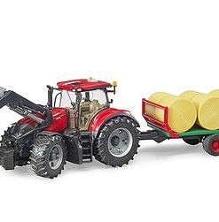 CASE IH OPTUM 300CVX TRACTOR CON REMOLQUE + ROLLOS BRUDER 03198