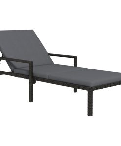 Outsunny Tumbona de Ratán Chaise Longue de Jardín con Respaldo Ajustable en 5 Posiciones Cojín Acolchado y 2 Ruedas Carga 120 kg 73x200x48 cm Gris Oscuro y Negro