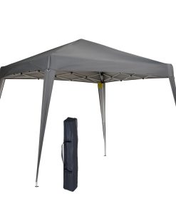 Outsunny Carpa Plegable 2,4×2,4m Cenador de Jardín Impermeable Diseño Pop Up de Acero y Cubierta de Tela Oxford Gazebo para Exterior Gris