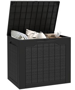 Outsunny Baúl de Almacenaje Exterior 93L Arcón de Jardín Exterior Pequeño de Plástico Impermeable con 2 Asas Integradas y Soporte para Candado 56x41x50 cm Negro